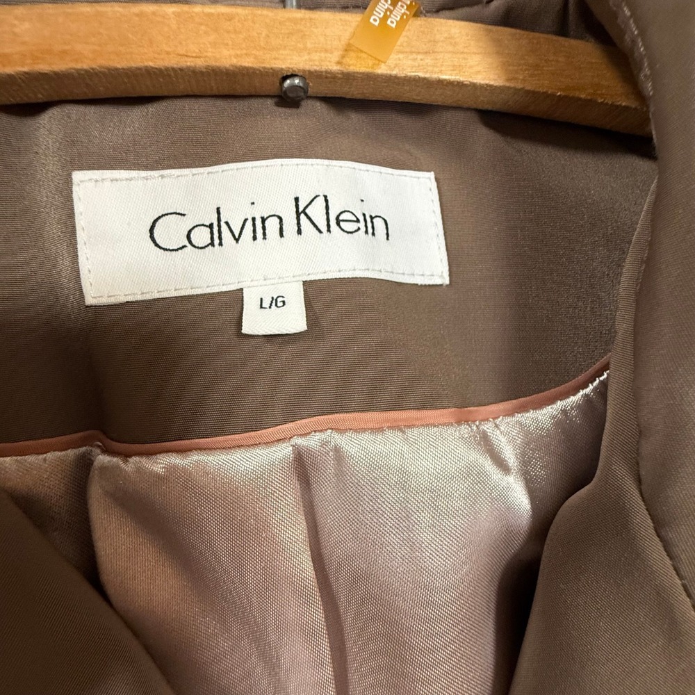 Calvin Klein Double Breasted Beige Belted Rain Trench Coat Women Size Large - Picture 8 of 14